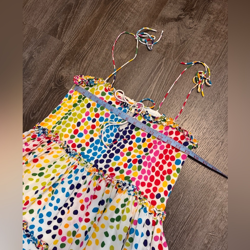 All Things Mochi Blessica Dress Sundress Silk Rainbow Polka Dots. Sz M. EUC! - Picture 6 of 11